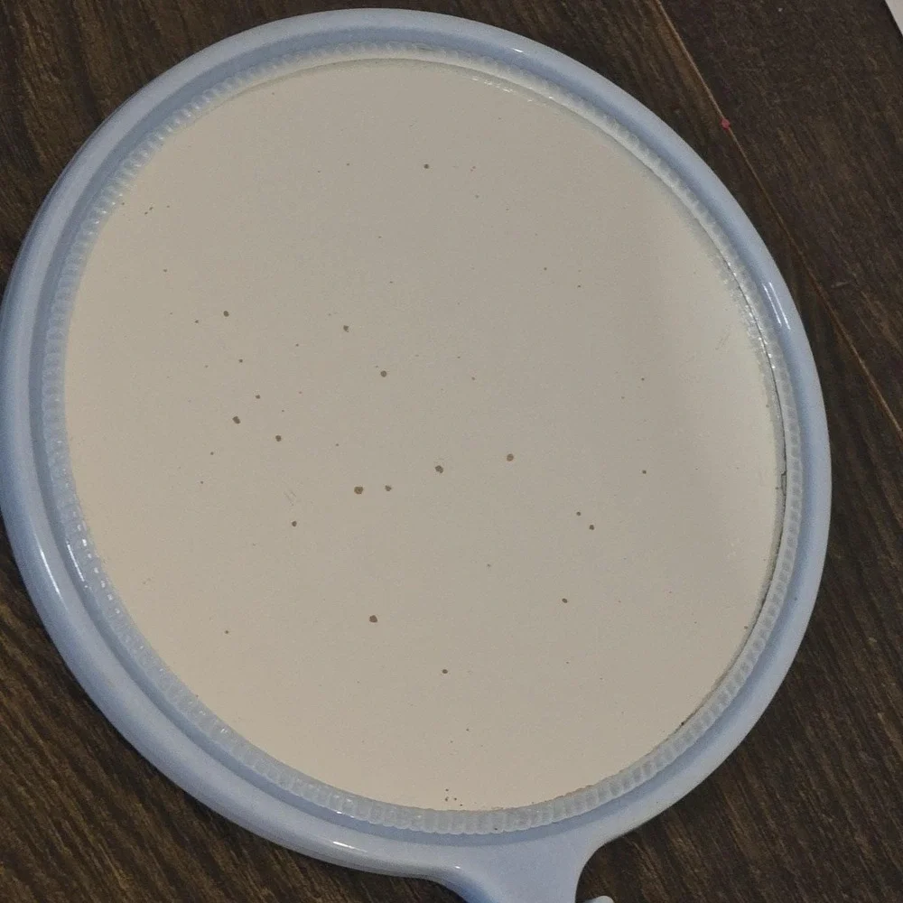 Vintage Light Blue Handheld Mirror Plastic Double-sided Adjustable Made in‎ USA